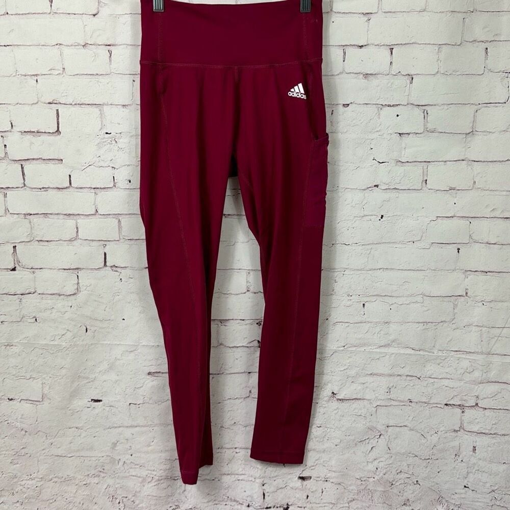 !SIZE Adidas Leggings Womens Tights Training Capri Pull On Active Pocket Pink